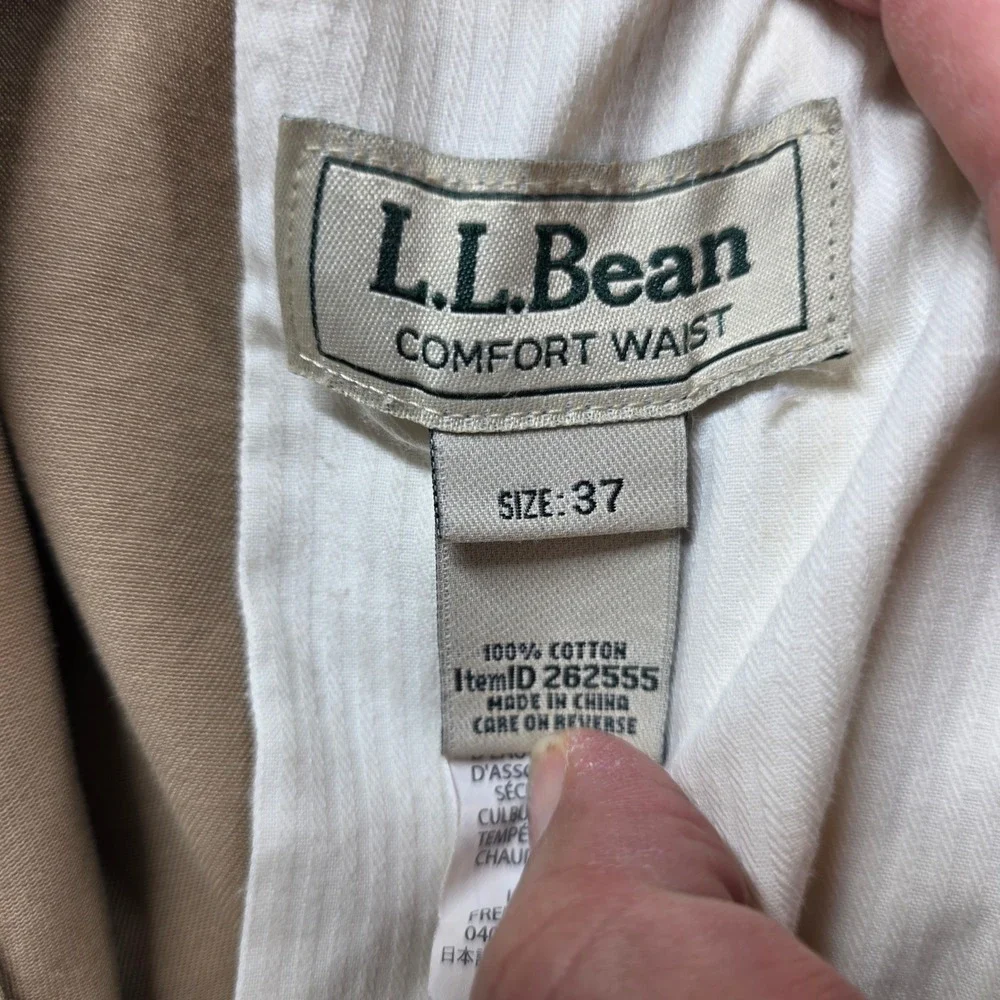 LL Bean Chino Pants Men 37 Khaki Comfort Waist Flat Front Cotton 262555 Lot of 2